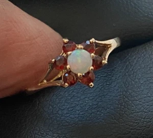 ANILLO GRANATE ÓPALO ORO 9CT DELICADO VINTAGE - TALLA J - Imagen 1 de 10