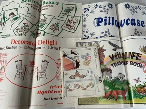 Lot of 5 Vintage tri-chem liquid embroidery hot iron transfers Pillowcase, Decor - Picture 1 of 6