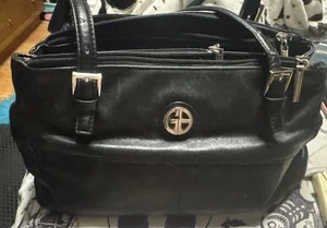 Black Gianni Bernini large 7 Pouch Satchel Purse Shoulder strap Genuine leather - Picture 1 of 15