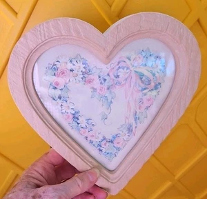 Vintage Homco 1 herzförmiges Bild Rosen & Bänder kleines Mädchenzimmer  - Bild 1 von 4