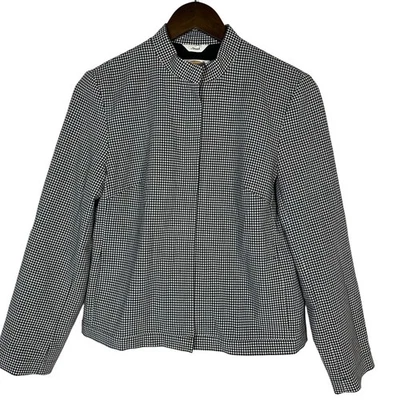 Talbots Black White Check Gingham Zip Jacket Sz 2P Petite Preppy Academia Office - Image 1 of 4