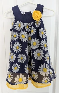 Blueberi Boulevard Size: 2T Navy w/ White Daisies Sleeveless Dress, Lined - Picture 1 of 10