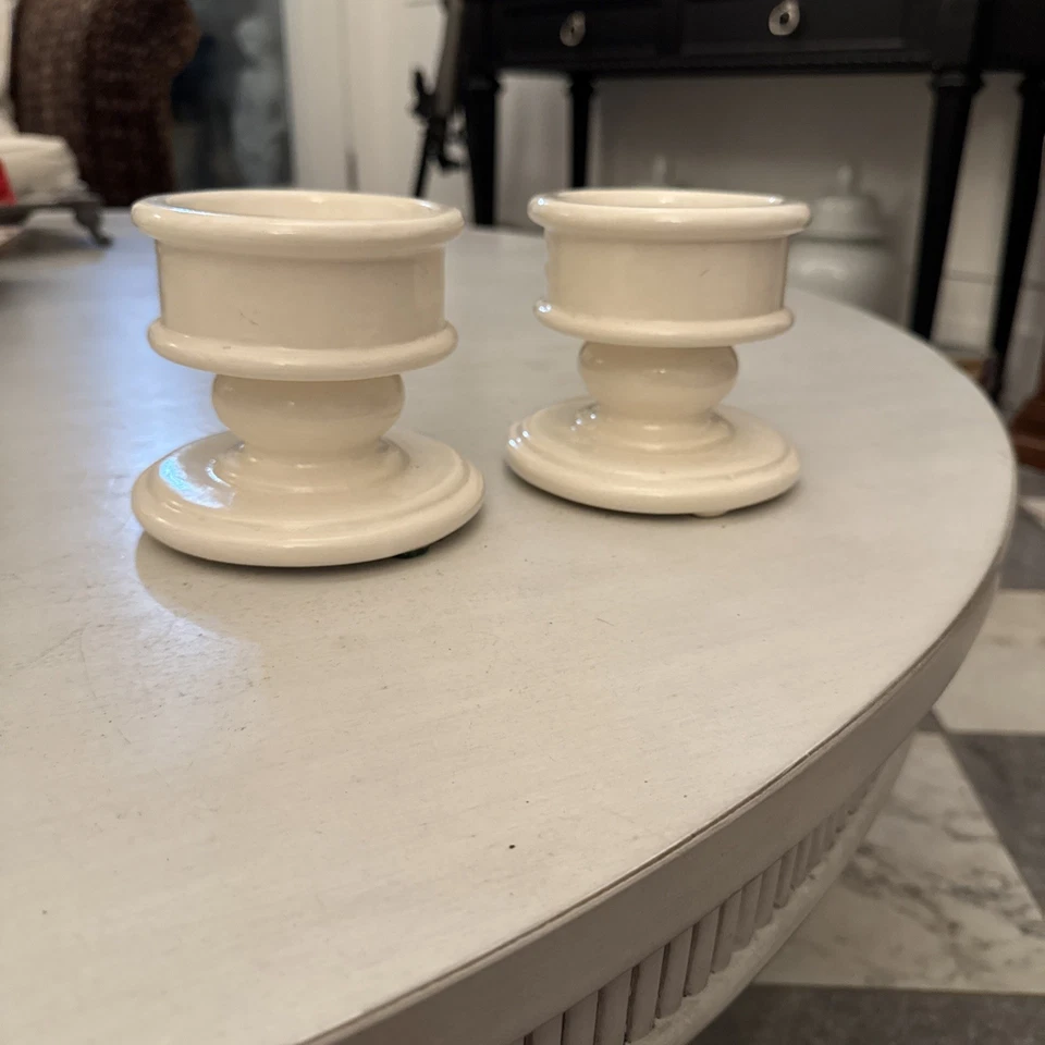 (2) Pier One WHITE Taper Candle Ceramic Holders - Image 1 of 4