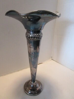 "Antiguo jarrón Sheffield chapado trompeta posy lemman calidad L B años 20 15,75"" T" Foto 1 de 4