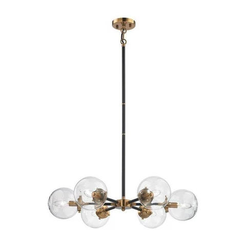 Beautiful 6 Light Mid-Century Modern Chandelier Features Clear Globe Shade Light Cover