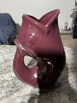 GurglePot Gurgling Fish Water Pitcher PurpleStoneware 42 Oz Flower Vase 2006 9.5 - Image 1 of 4