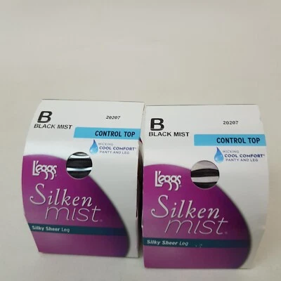 2 Pack L'eggs Black Mist B Control Top Silken Mist Silky Sheer Leg Pantyhose - Image 1 of 4