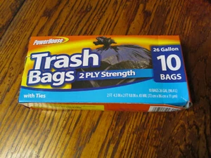 PowerHouse 2 Ply Strength Trash Bags 26 Gallon 10 Bags w/Ties, Black, NIB - Picture 1 of 1