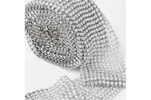 Cinta de adorno artesanal de diamantes de plata extra ancha 12 filas 100 mm malla decoración envolvente de pastel - Imagen 1 de 1