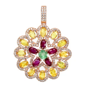 Valentine 925 Pendente Argento Ovale Zaffiro Smeraldo Ruby Naturale Gemma Gioie - Foto 1 di 10