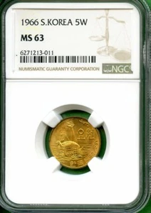 KOREA 1966 5 WON NGC MS 63 - Picture 1 of 2