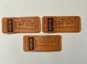 Set biglietti concerto originale grigio Dobie di 3 USCITA/IN 10 ottobre 1980 Nashville - Foto 1 di 3