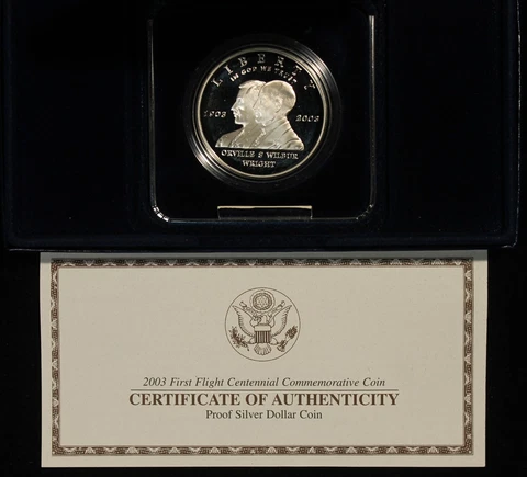 2003 First Flight Proof Silver Dollar - OGP & COA                    MINT0595/BC Cover