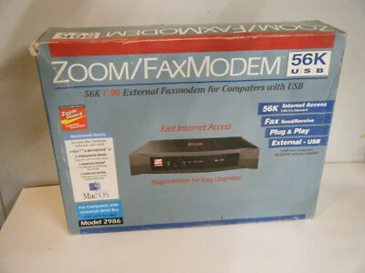 New 56k zoom External V.90 USB Fax Modem. Plug and Play Old MAC OS. Model 2986 - Image 1 of 4