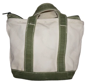 Vintage LANDS' END Small Ivory & Green Canvas Mini Tote Bag 8 x 9 - Picture 1 of 14