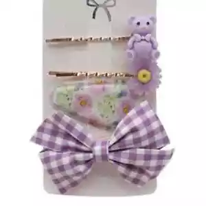 Accessori capelli moda orso fiore spilla per capelli nastro set 4pz - Foto 1 di 7