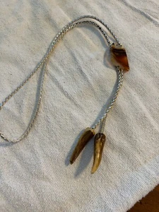 Tiger-eye Stone Western Cowboy Mens Bolo Tie w/elk bone tips - Picture 1 of 2