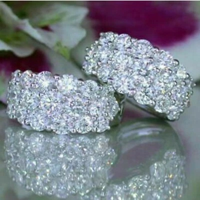 3.00Ct Round Cut Real Moissanite Huggie Hoop Earrings in 14K White Gold Plated - Image 1 of 4