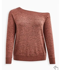 TORRID schulterfreies superweiches Plüsch-Sweatshirt mit Rippborte Redwood Übergröße 5 5X - Bild 1 von 4