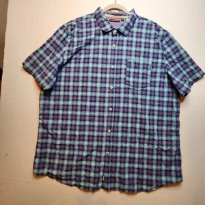 Jeremiah Mens Shirt XXL Blue Pink Purple Plaid Short Sleeve Pocket 100% Cotton - Picture 1 of 10