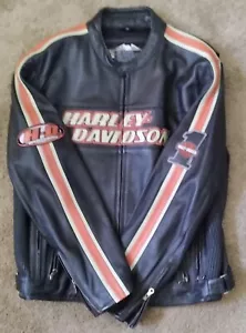 HARLEY DAVIDSON Men's XL TORQUE Black Leather Jacket 98114-06VM Racing Stripe - Picture 1 of 12