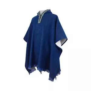 Alpaca wool Hooded Poncho Unisex all seasons boho hippie XXL NAVY BLUE - Picture 1 of 10