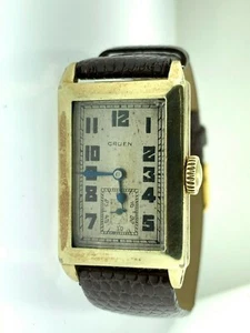 GRUEN GUILD 14K carica manuale splendido antico quadrante tono argento uomo 1926 - Foto 1 di 12