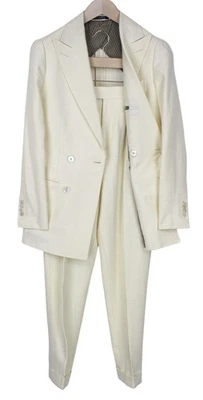 Traje de hombre SUITSUPPLY La Spalla UK30R blanco roto 2 piezas delgado seda lino ajuste de dos filas I Foto 1 de 4