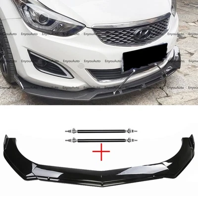 For Hyundai Sonata Front Bumper Lip Spoiler Splitter + Strut Rods Glossy Black Foto 1 de 4