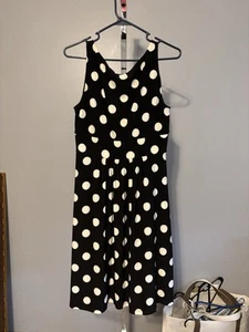 Chaps Women's SZ L Sleeveless Jersey Knit Black & White Polka Dots Dress - Picture 1 of 10