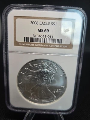 2008 American Silver Eagle – NGC MS69 – Vault Stored – Bullion Legacy 🦅 - Image 1 of 4