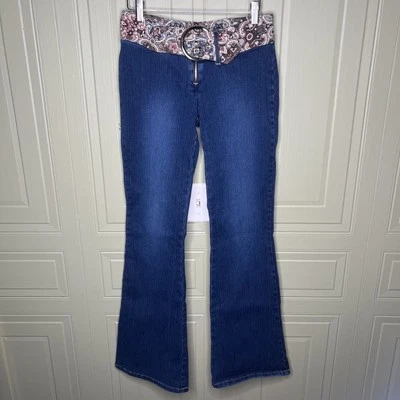 Pantalones de mezclilla Younique vintage con cinturón Y2K talla 3 acampanados hippie elásticos Foto 1 de 4