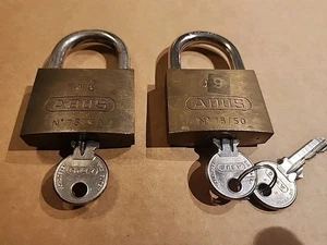 Pair (2) of Vintage Abus No. 75/50 Padlocks With Key Keyed - Picture 1 of 2