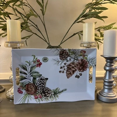 New! Michel Design Works Spruce Floral Serveware Large Serving Tray with Handles - Image 1 of 4