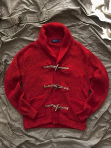 Ralph Lauren Red Knit Cotton Sea Cardigan Sweater With Wood Buttons Mens Size M - Picture 1 of 10