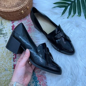 Mocasín Marc Fisher Negro Preppy Tacón Bloque Cuero Tacón 7.5 - Imagen 1 de 9