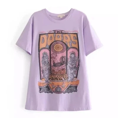Lavender The Doors Rock Band Music Concert Graphic Oversized Tee T-Shirt Womens - Image 1 of 4