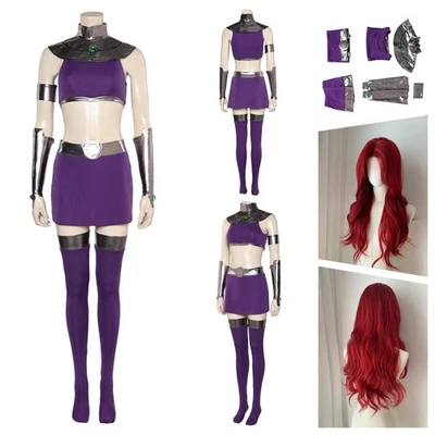Starfire Cosplay Costume Halloween Starfire purple skirt outfits+Wig full set - Image 1 of 4