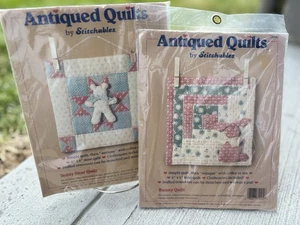 Antiqued Quilt Kit By Stichables, Mini Quilt Square, Bunny, Teddy Bear - Picture 1 of 4
