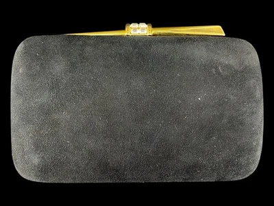 Vintage RODO Italy Black Suede Evening Clutch Bag Purse Gold Tone Rhinestone - Image 1 of 4
