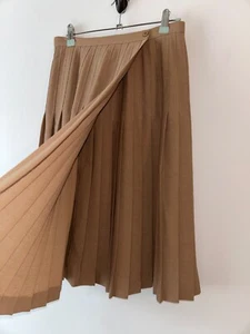 Midi Plain Brown Skirt Pleated Wrap Vintage Size 8-10 FLAW Boho Retro - Picture 1 of 11