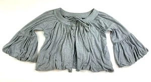 Wilster Women M Gray Crop Cape Blouse 1/4 Button Down Open Front Bell Sleeve EUC - Picture 1 of 10