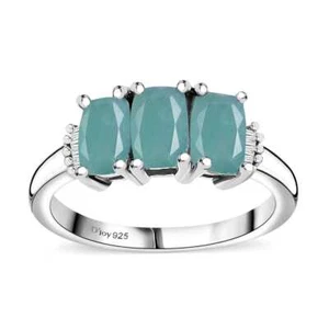 STUNNING!! 1.90ctw Grandidierite & White Diamond Band Ring Rhodium Plated 5 - Picture 1 of 6