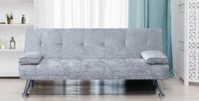 Stunning Crush Velvet Italian Designer Style Sofa Bed with Chrome Legs 4 Colours