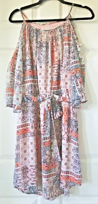 SOHO APPAREL LTD. Multi-Color Dress Cold Shoulder 3/4 Sleeve Boho Size P XL - Image 1 of 4