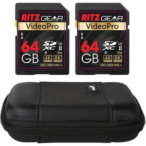 Ritz Gear 2-Pack 64GB High-Speed SDXC UHS-II SD Card, C10, V90, HD & 8K & Case - Picture 1 of 9