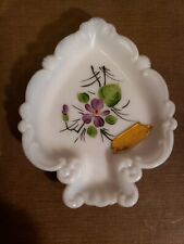 Vintage Kemple Milk Glass Hand Painted Pin Tray, rare spade shape. 