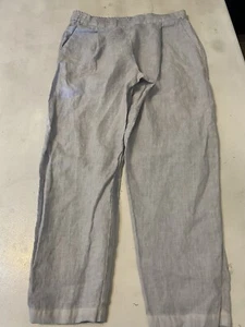 Pantalone donna 120% lino 100% lino piatto davanti pull on blu Capri taglia 42 - Foto 1 di 11