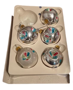 Delicate Glass Christmas Silver Multi Colored Ornaments 5 Original Box Vintage - Picture 1 of 6