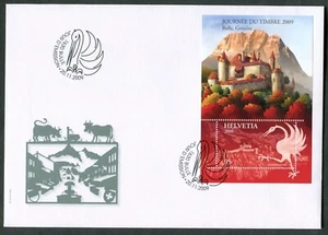 Suiza FDC bloque n.o 45 en FDC día del sello 2009 castillo Greyerz - Imagen 1 de 3